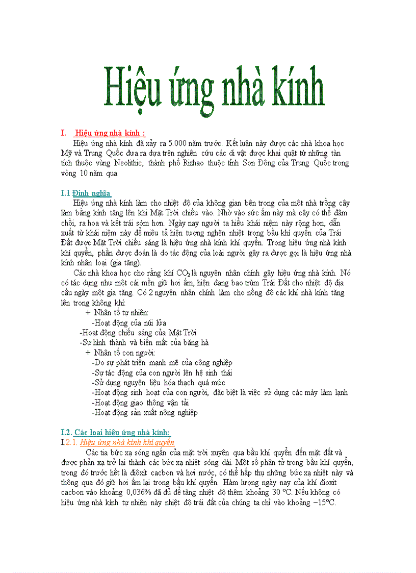 Hiệu ứng nhà kính bản word