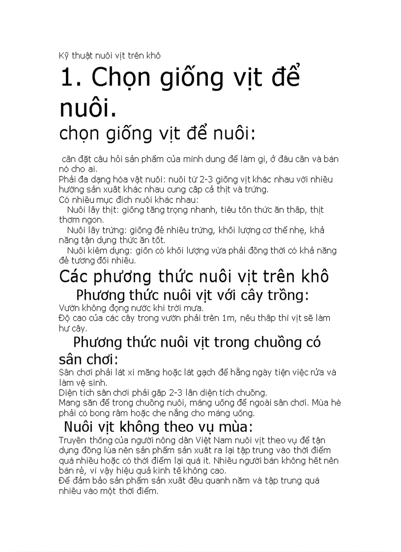 Kỷ thuật nuôi vịt trên khô