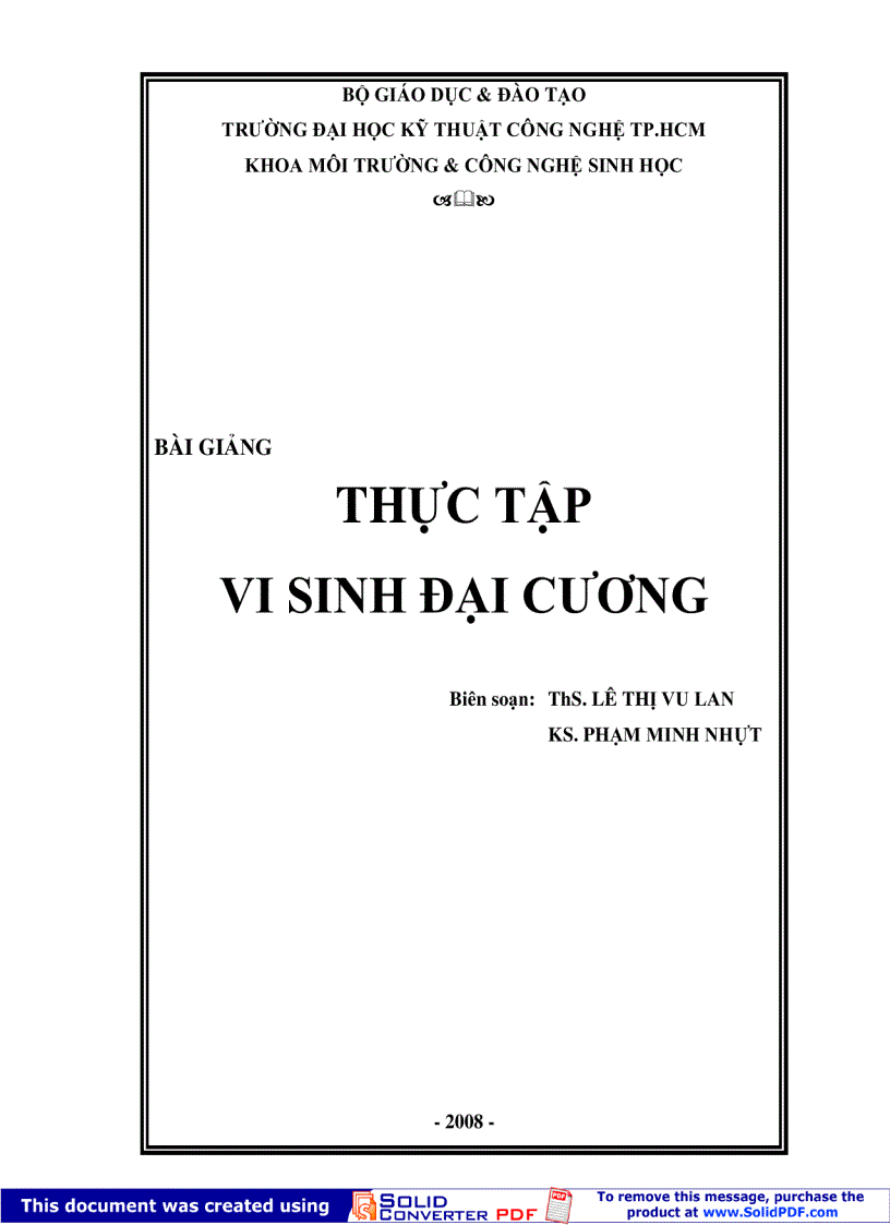 Bài giảng thực tập vi sinh đại cương