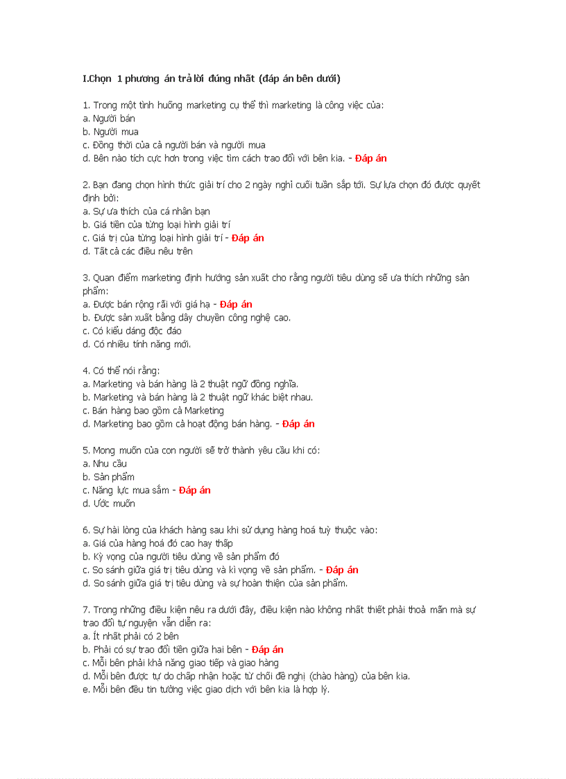 Tuyển tập trắc nghiệm marketing căn bản