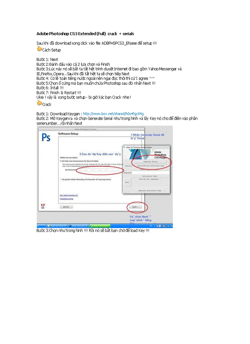Hướng dẫn cài đặt và sử dụng Adobe Photoshop CS3 Extended Full crack serials