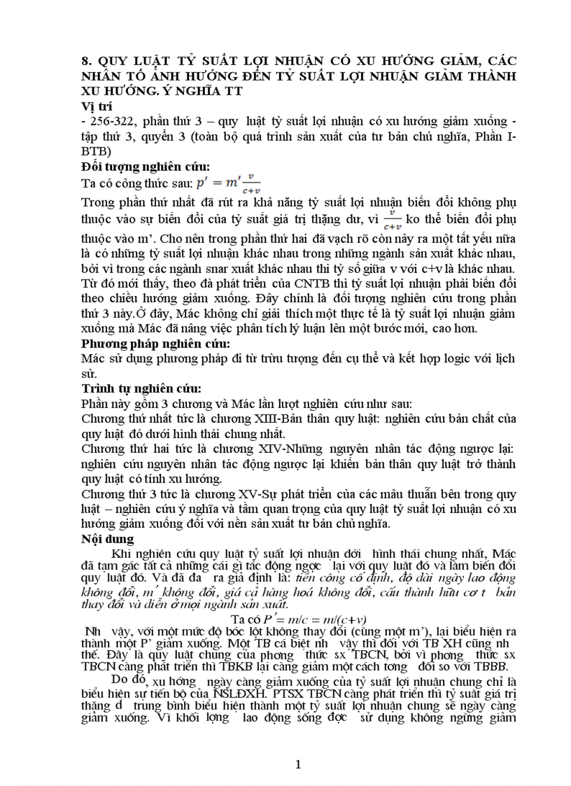 Quy luật tỷ suất lợi nhuận có xu hướng giảm các nhân tố ảnh hướng đến tỷ suất lợi nhuận giảm thành xu hướng ý nghĩa tt