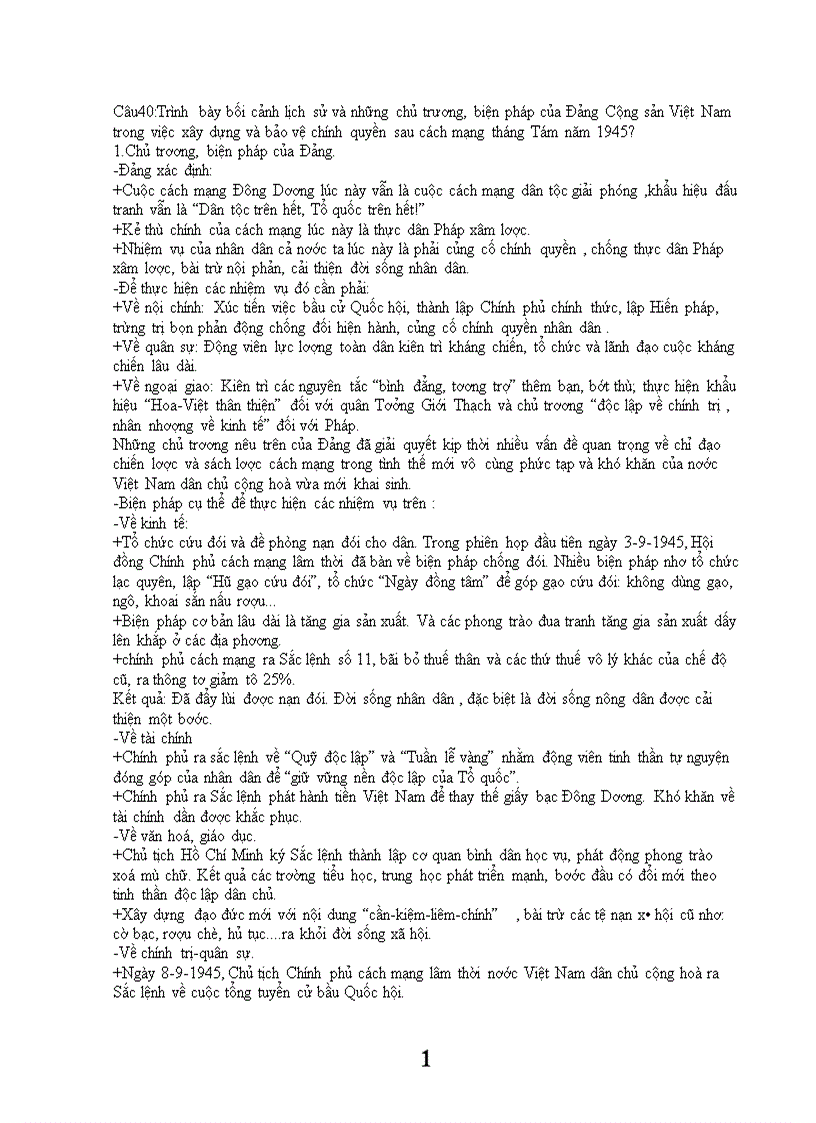 Trình bày bối cảnh lịch sử và những chủ trương biện pháp của Đảng Cộng sản Việt Nam trong việc xây dựng và bảo vệ chính quyền sau cách mạng tháng Tám năm 1945