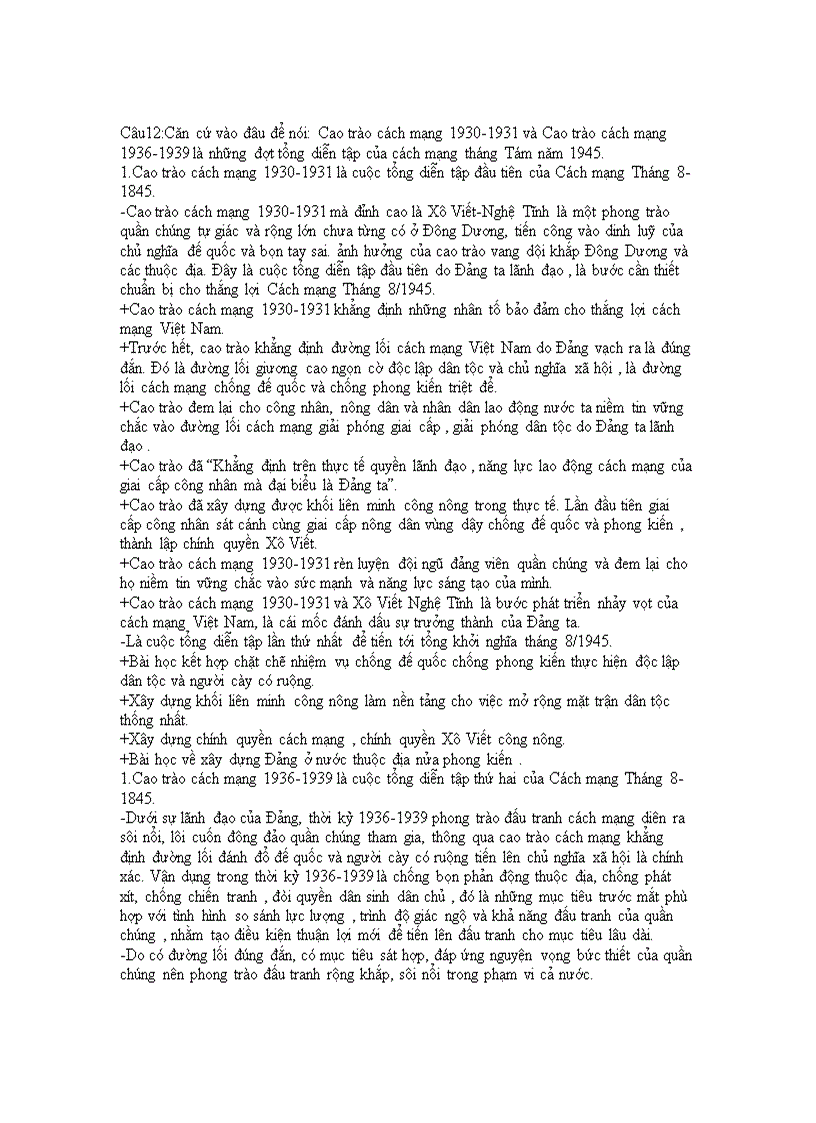 Căn cứ vào đâu để nói Cao trào cách mạng 1930 1931 và Cao trào cách mạng 1936 1939 là những đợt tổng diễn tập của cách mạng tháng Tám năm 1945