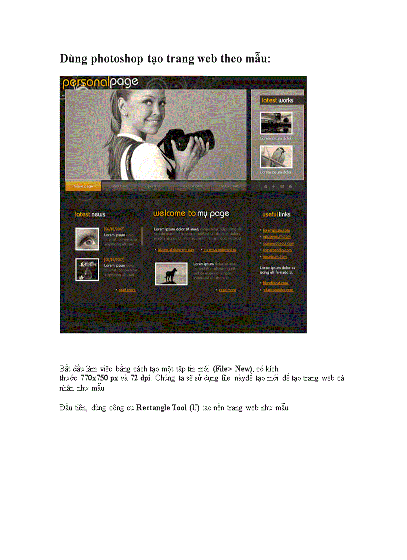 Dùng photoshop tạo trang web