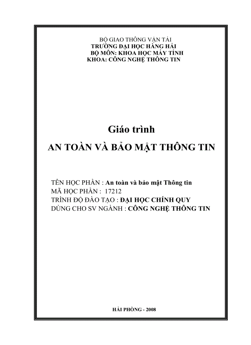 Giáo trình An toàn và bảo mật Thông tin