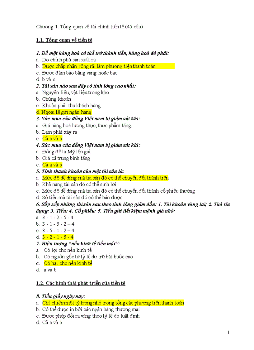 Tổng hợp đề thi tất cả các chương môn tài chính tiền tệ