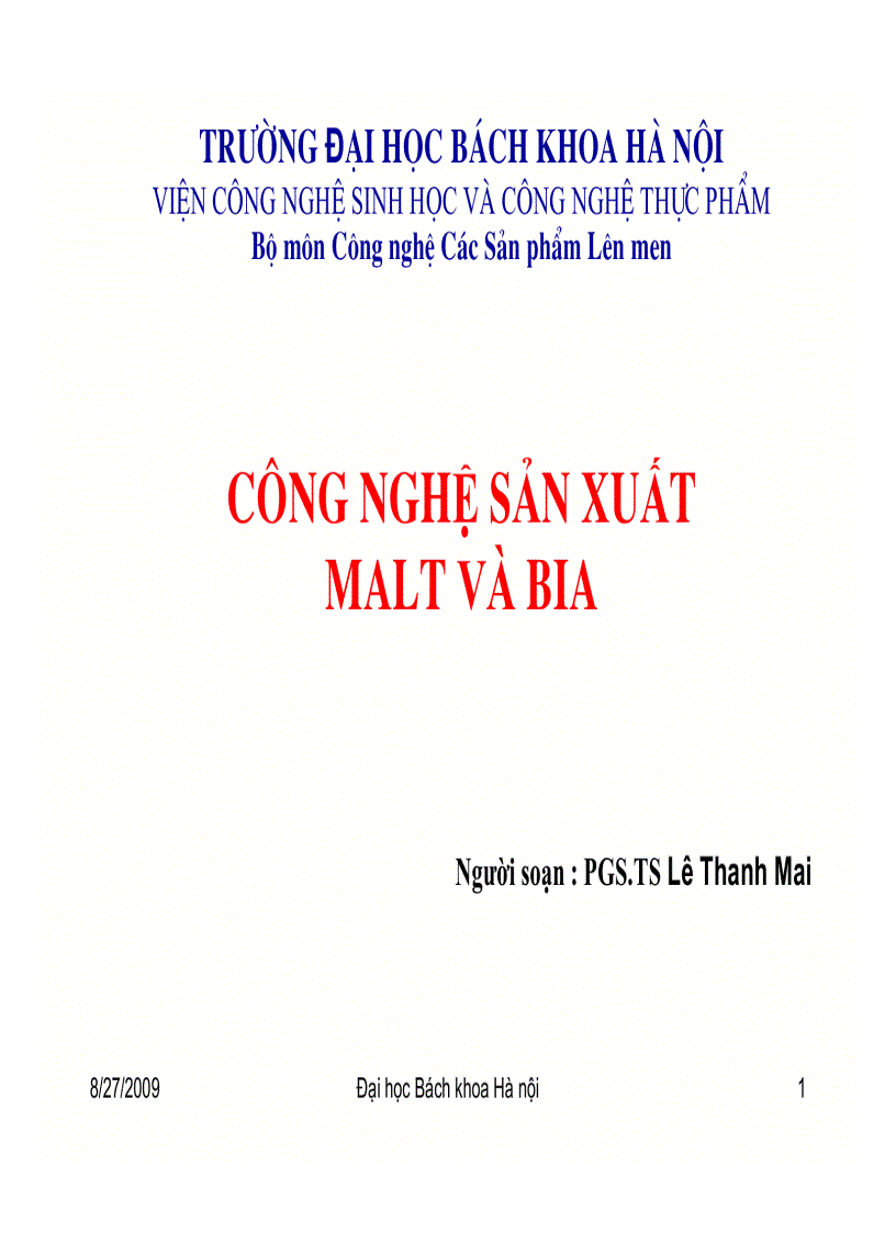 Công nghệ sản xuất Malt và Bia