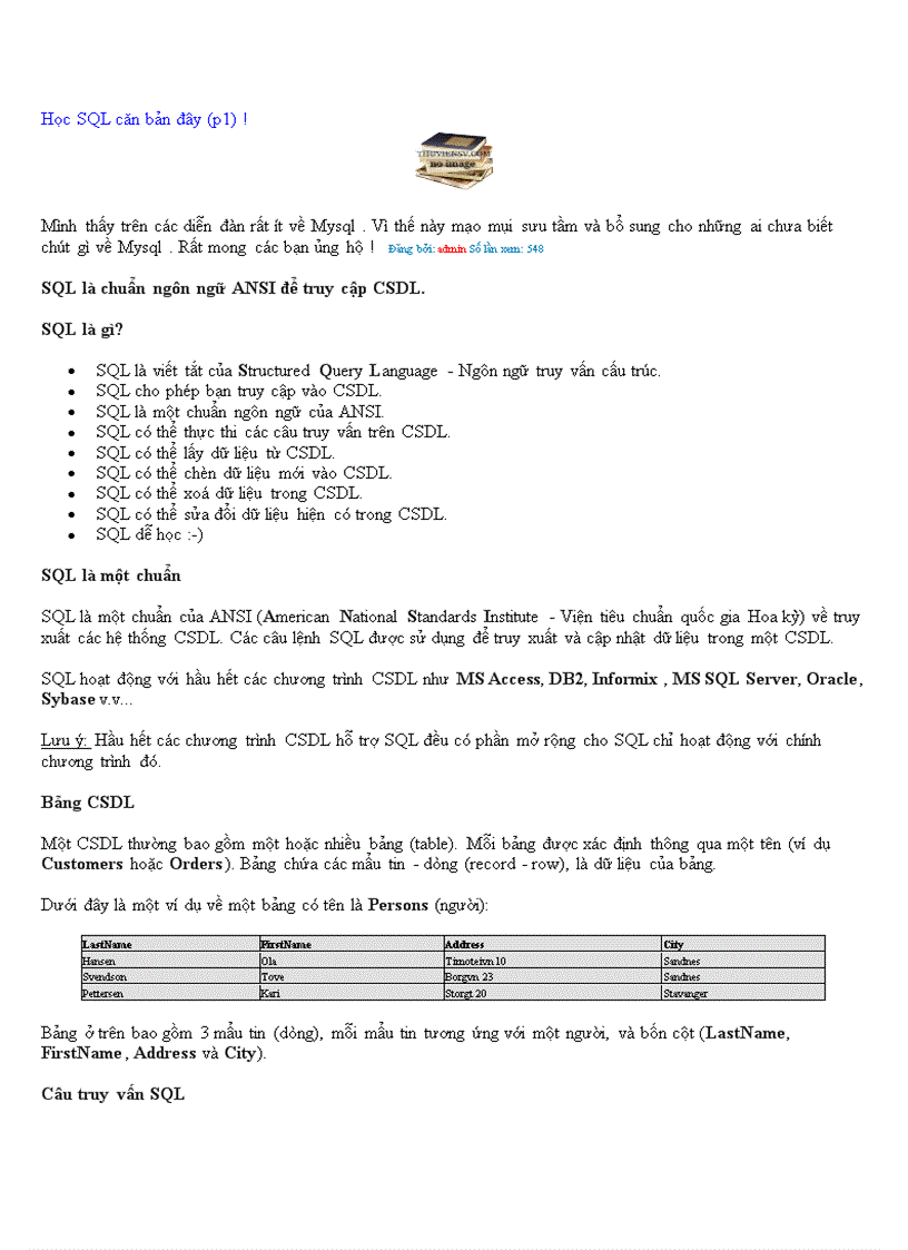 Học SQL căn bản đây