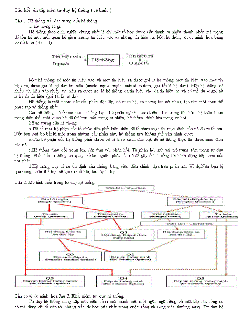 Một số câu hỏi và đáp án ôn tập môn tư duy hệ thống