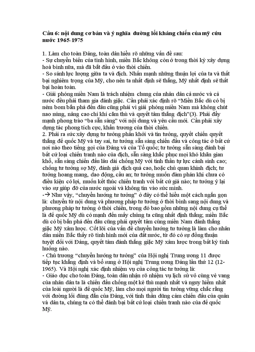Nội dung cơ bản và ý nghĩa đường lối kháng chiến của mỹ cứu nước 1965 1975