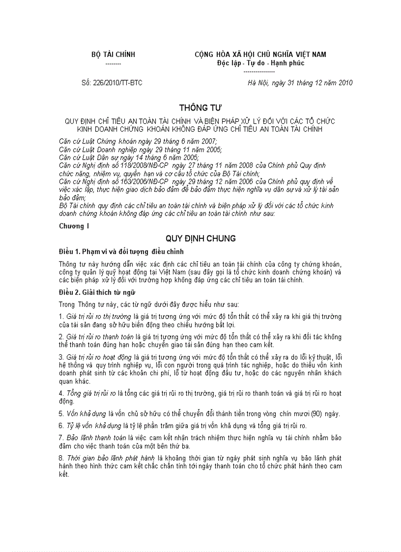 Thông tư 226 2010 tt btc