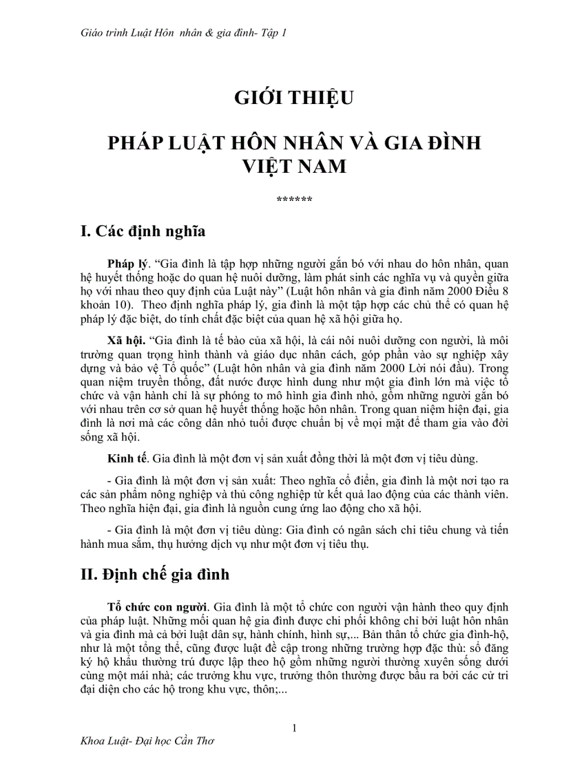 Giáo trình môn Luật Hôn nhân và gia đình