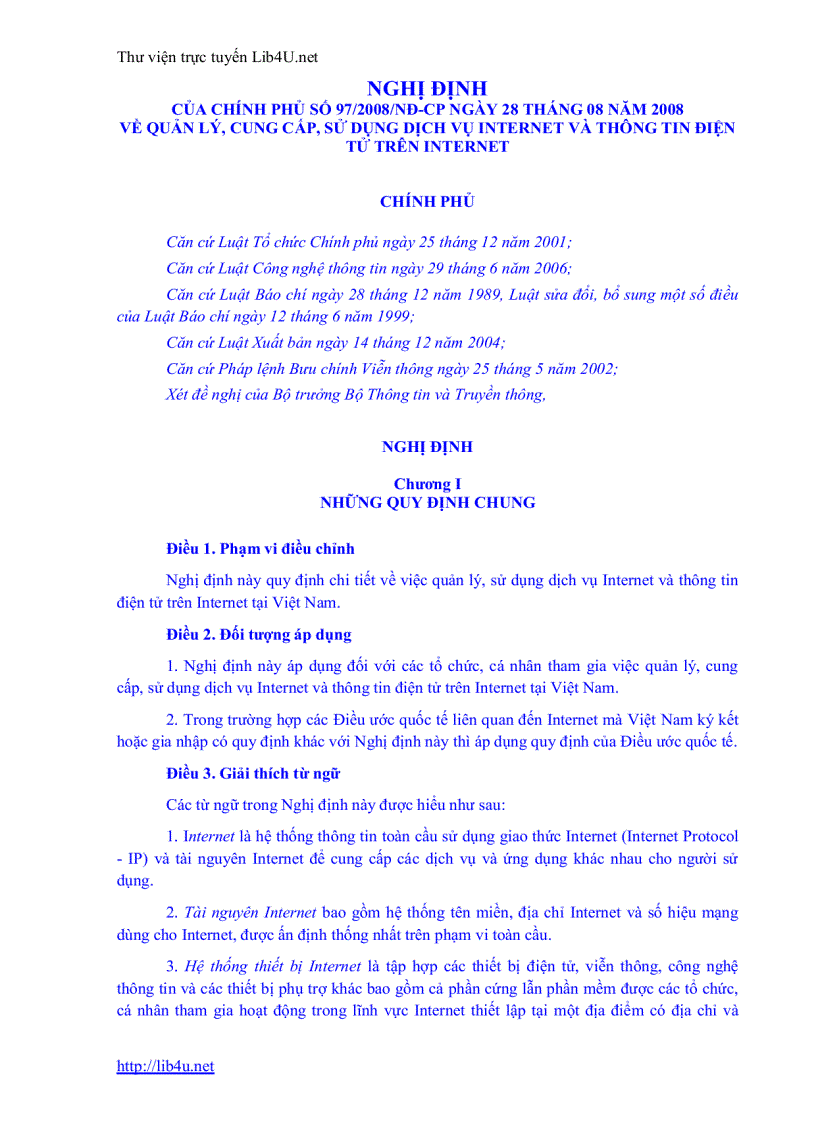 Nghị định 79 2008 NĐ CP về cung cấp dịch vụ Internet