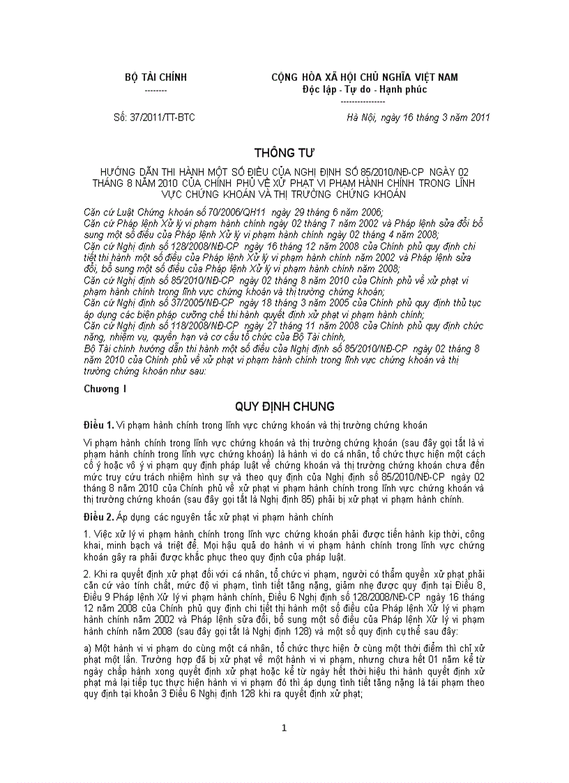 Thông tư 37 2011 tt btc