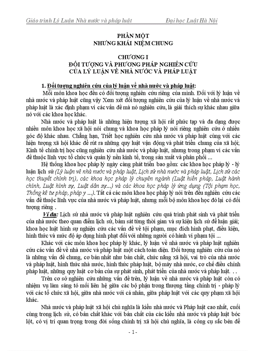 Tài liệu học tập nghiên cứu thi cao học Giáo trình môn Lý luận chung về Nhà nước và Pháp Luật Trường Địa học Luật hà Nội phần 1 còn phần 2 nữa