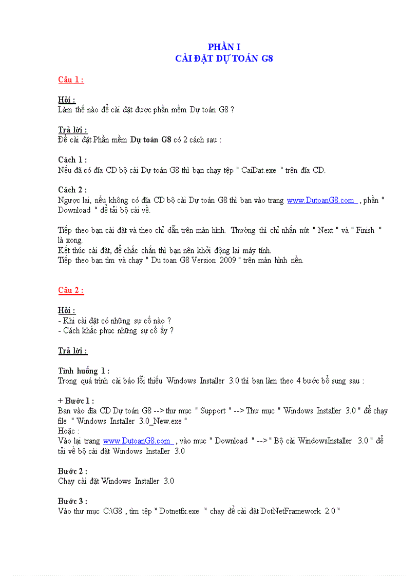 58 Câu hỏi về Dự toán G8