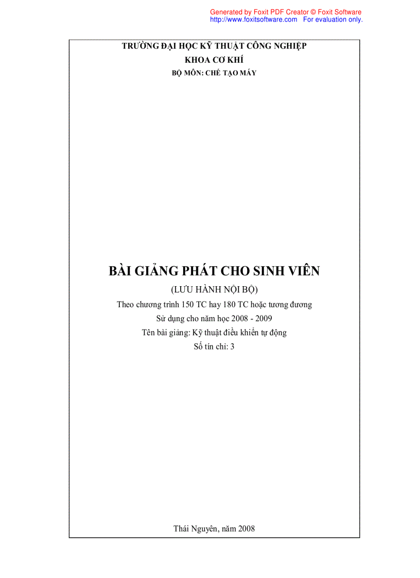 Bài giảng hệ thống điều khiển tự động