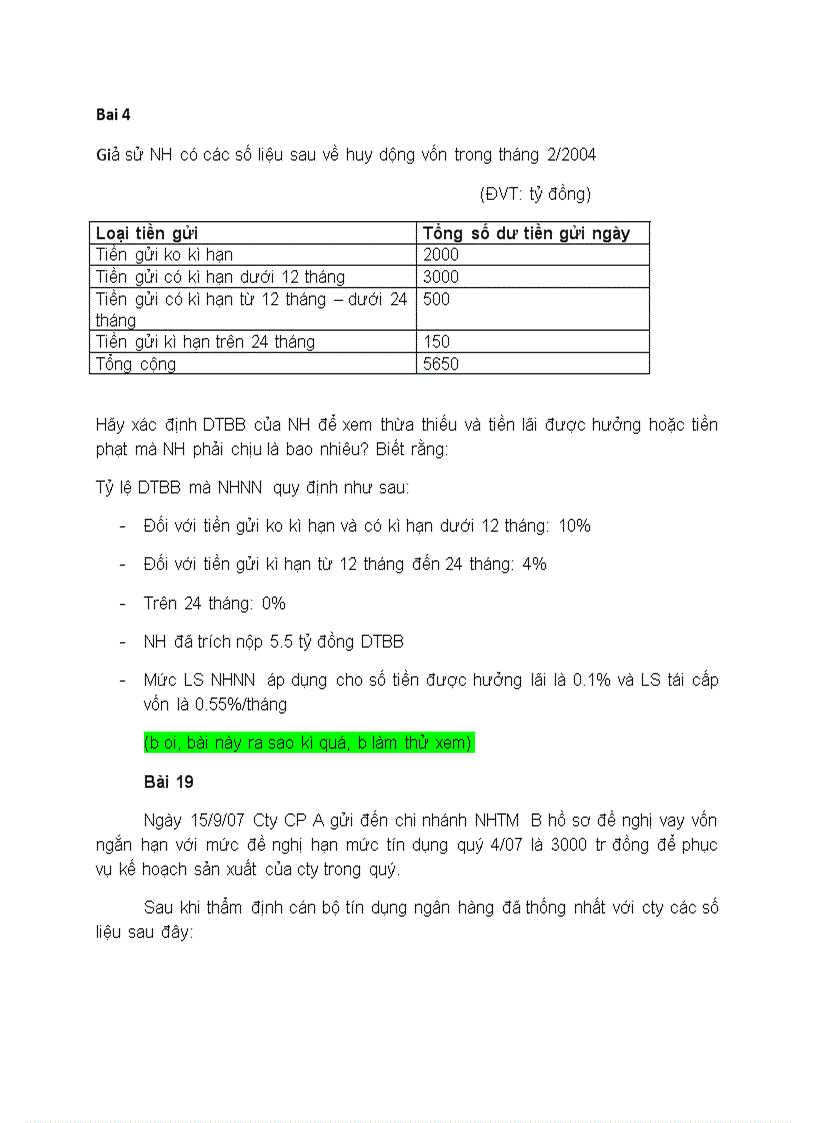 Một số đề thi Nghiệp vụ ngân hàng thương mại