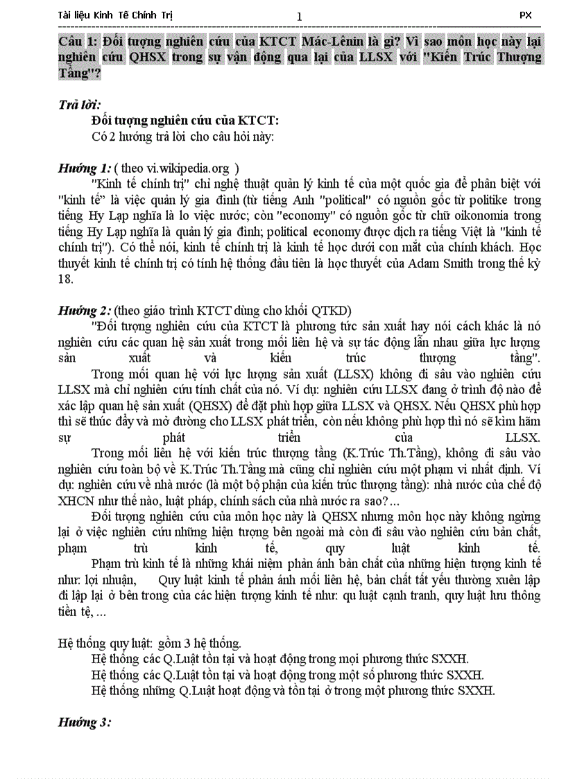 Tổng hợp câu hỏi và đáp án ôn thi kinh tế chính trị