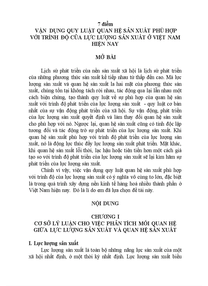 Vận dụng quy luật quan hệ sản xuất phù hợp với trình độ của lực lượng sản xuất ở việt nam hiện nay