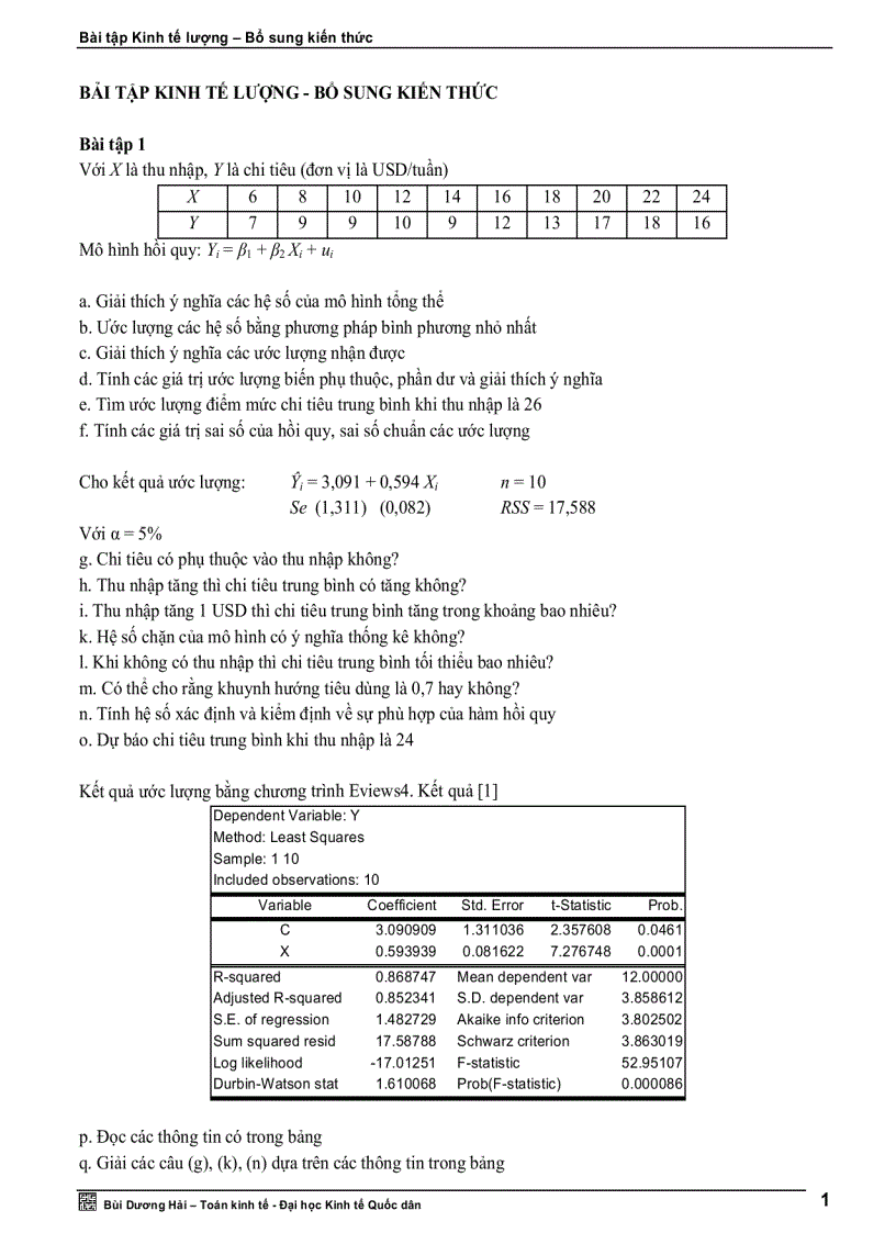 Bài giảng và bài tập kinh tế lượng 1