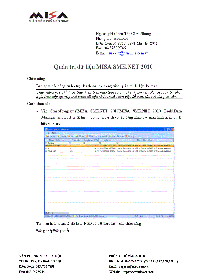 Quản trị dữ liệu MISA SME NET 2010