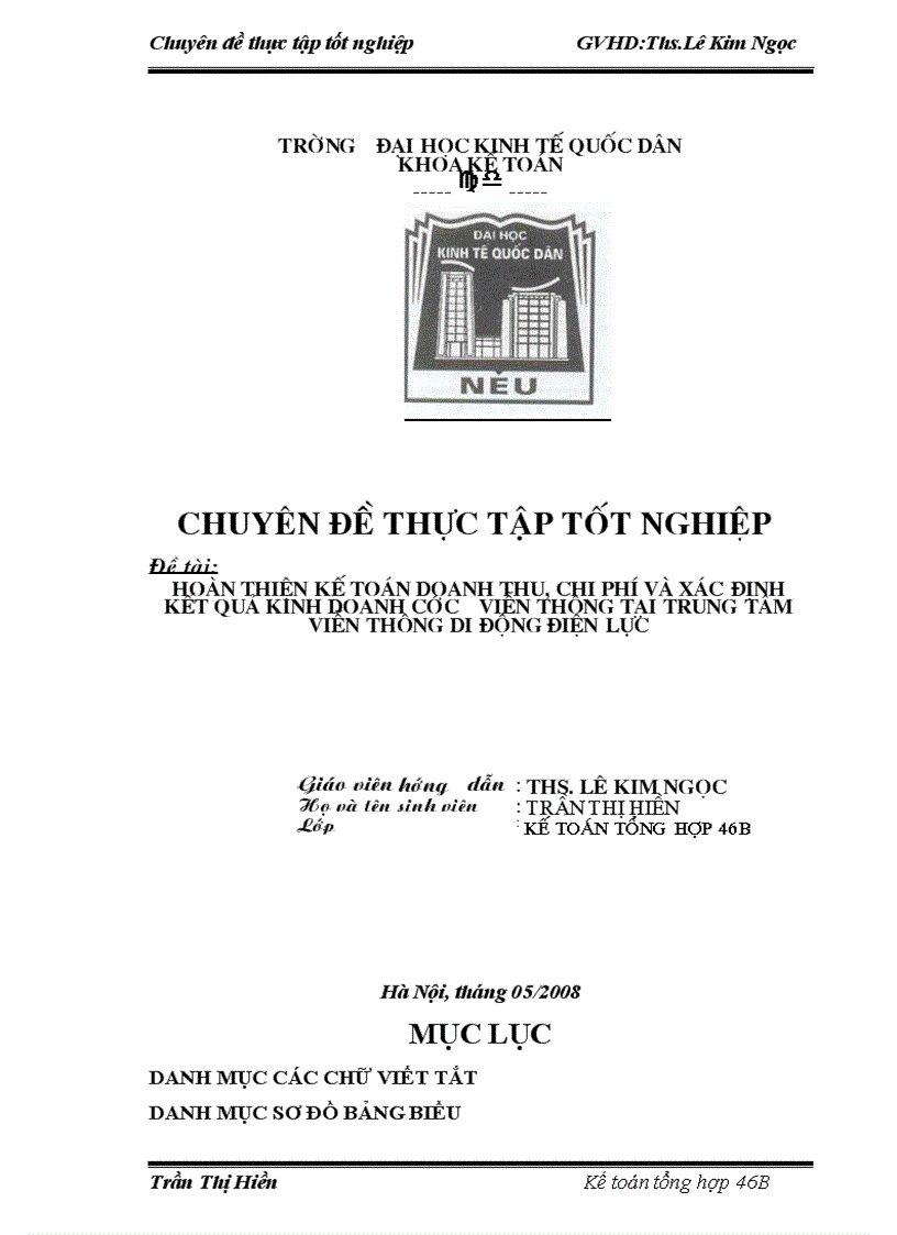 Hoàn thiện kế toán doanh thu chi phí và xác định kết quả kinh doanh luận văn của trường KTQD