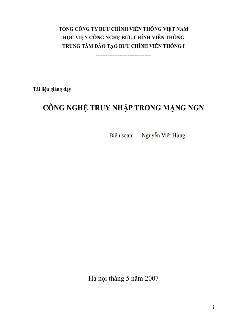 Giáo Trình Công Nghệ Truy Nhập Trong Mạng NGN Học Viện Công Nghệ Bưu Chính VT