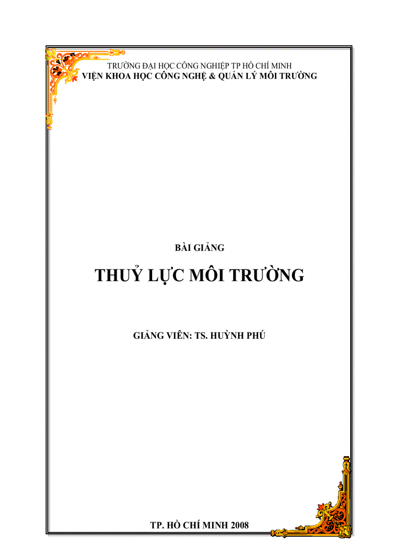 Bài giảng thuỷ lực môi trường