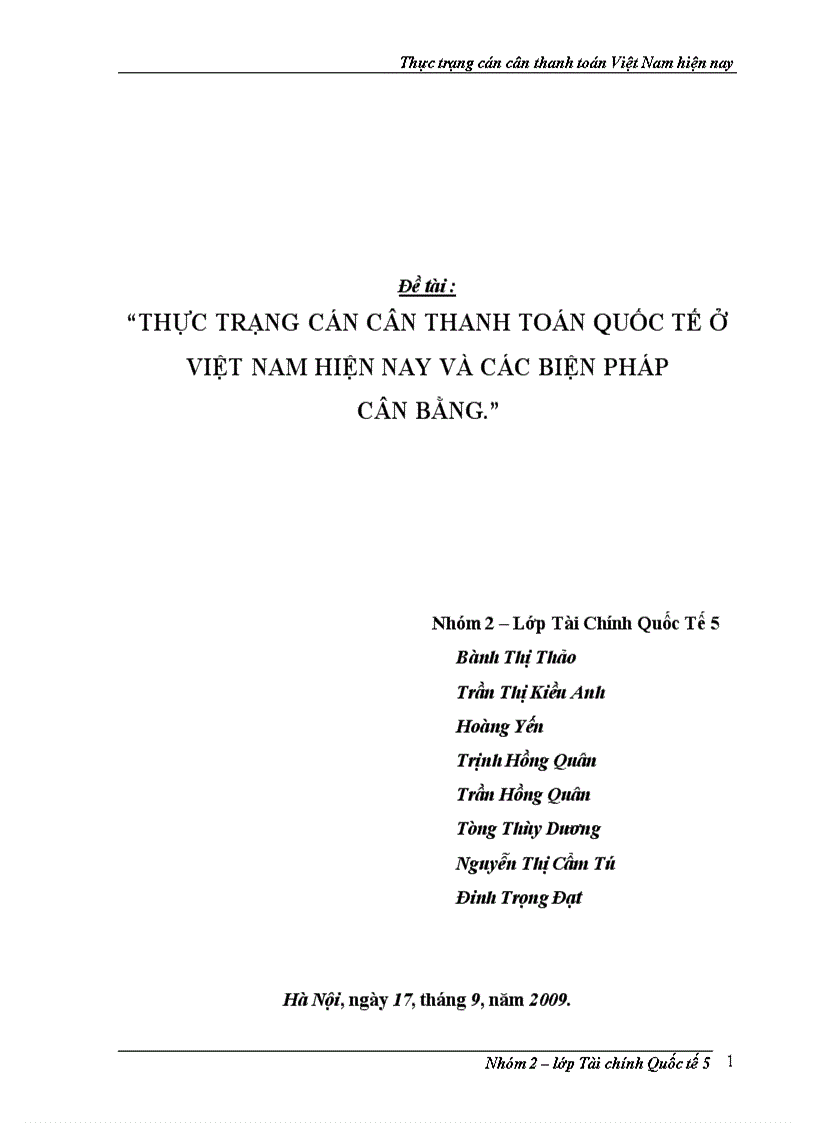 Thực trạng cán cân thanh toán quốc tế ở việt nam hiện nay và các biện pháp cân bằng