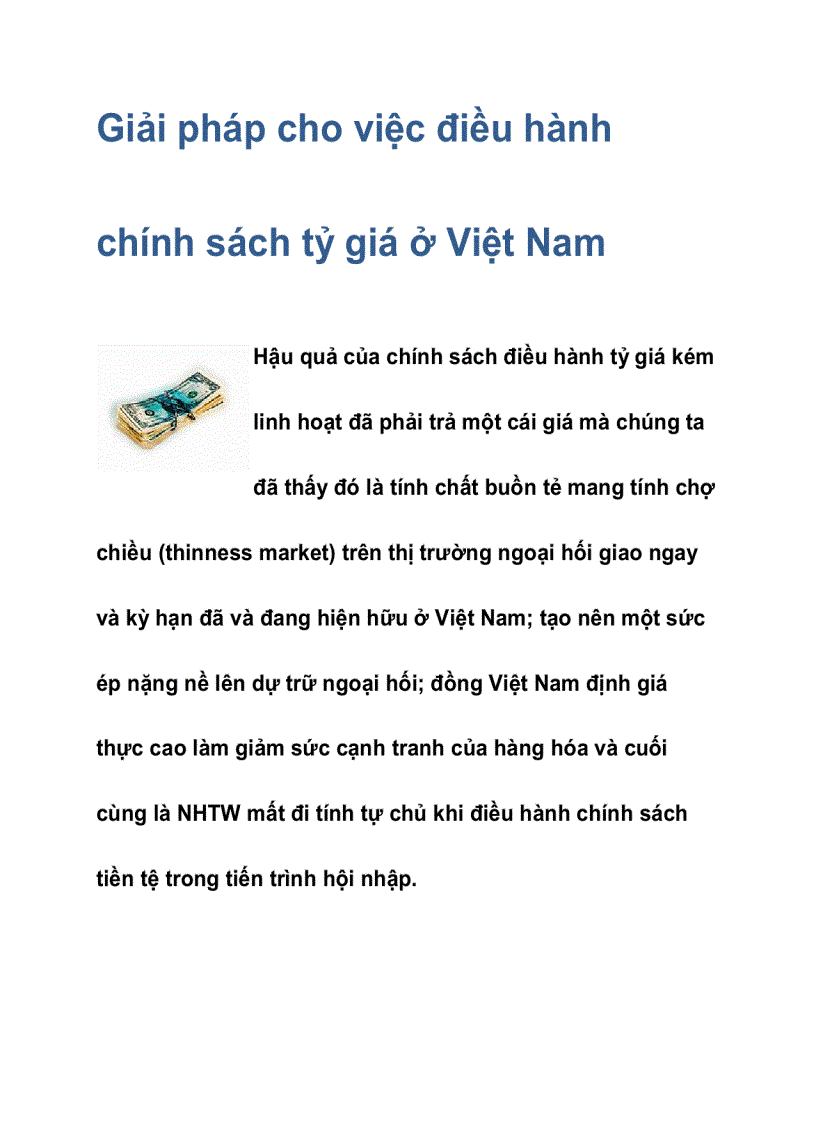 Giải pháp cho việc điều hành chính sách tỷ giá ở Việt Nam