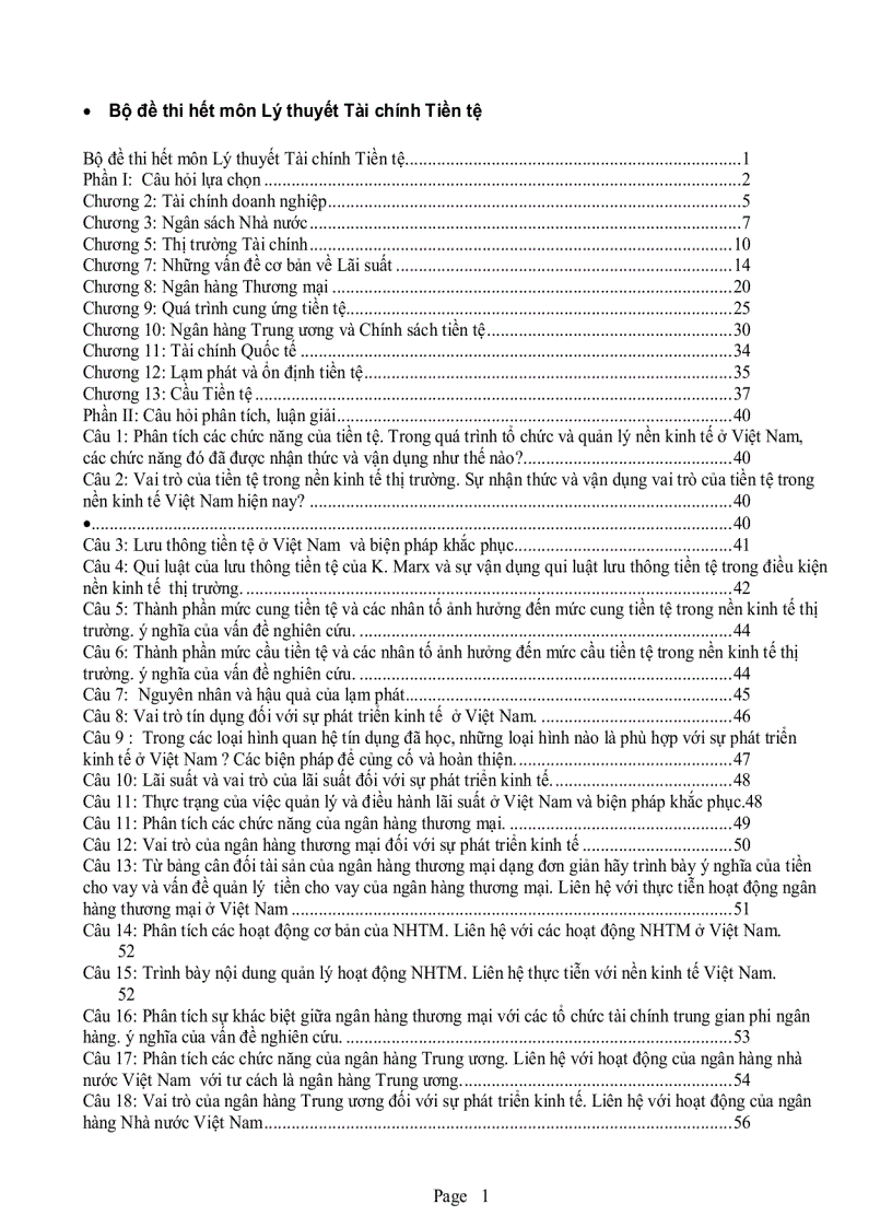 Tổng hợp cực nhiều đề thi lý thuyết tài chính tiền tệ dạng trắc nghiệp