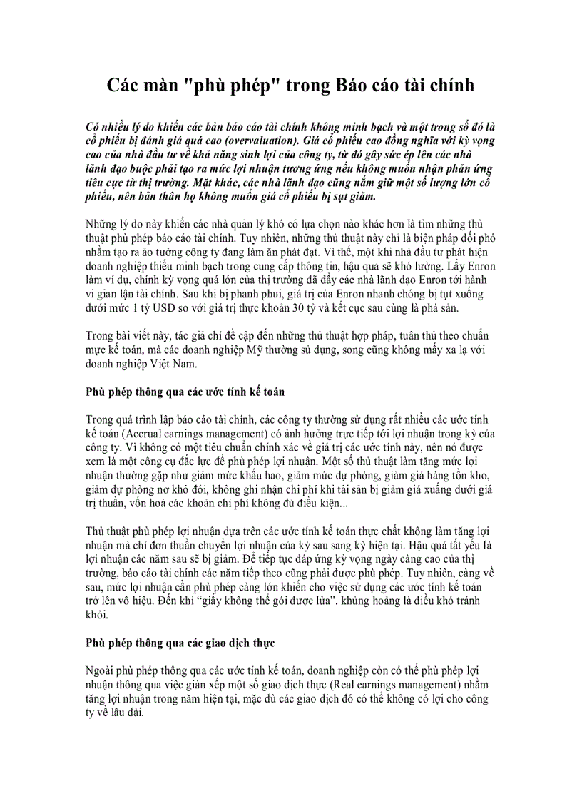 Các Màn Phù Phép Trong Báo Cáo Tài Chính