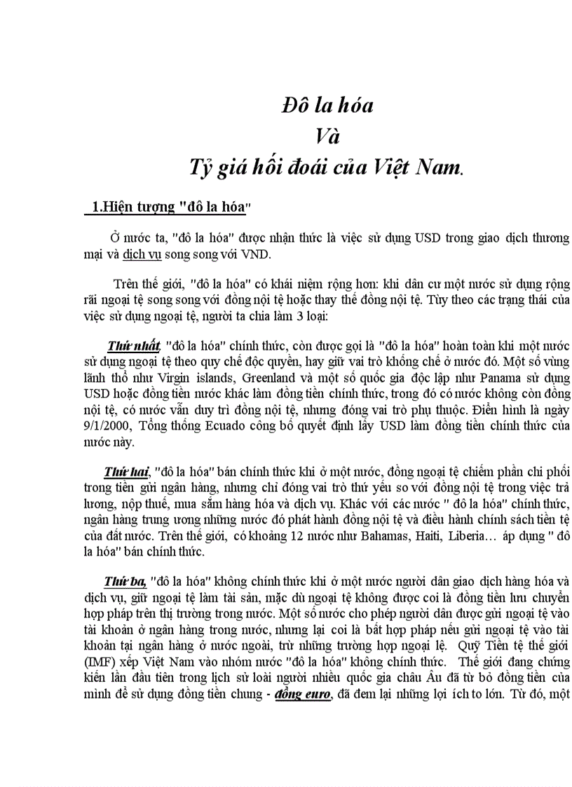 Đô la hóa và tỉ giá hối đoái của Việt Nam