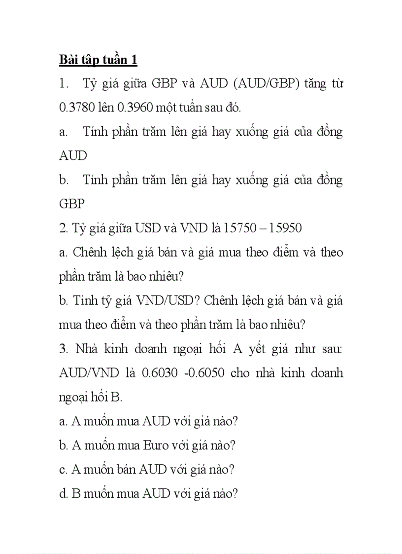 Bài tập Kinh Doanh Ngoại Hối