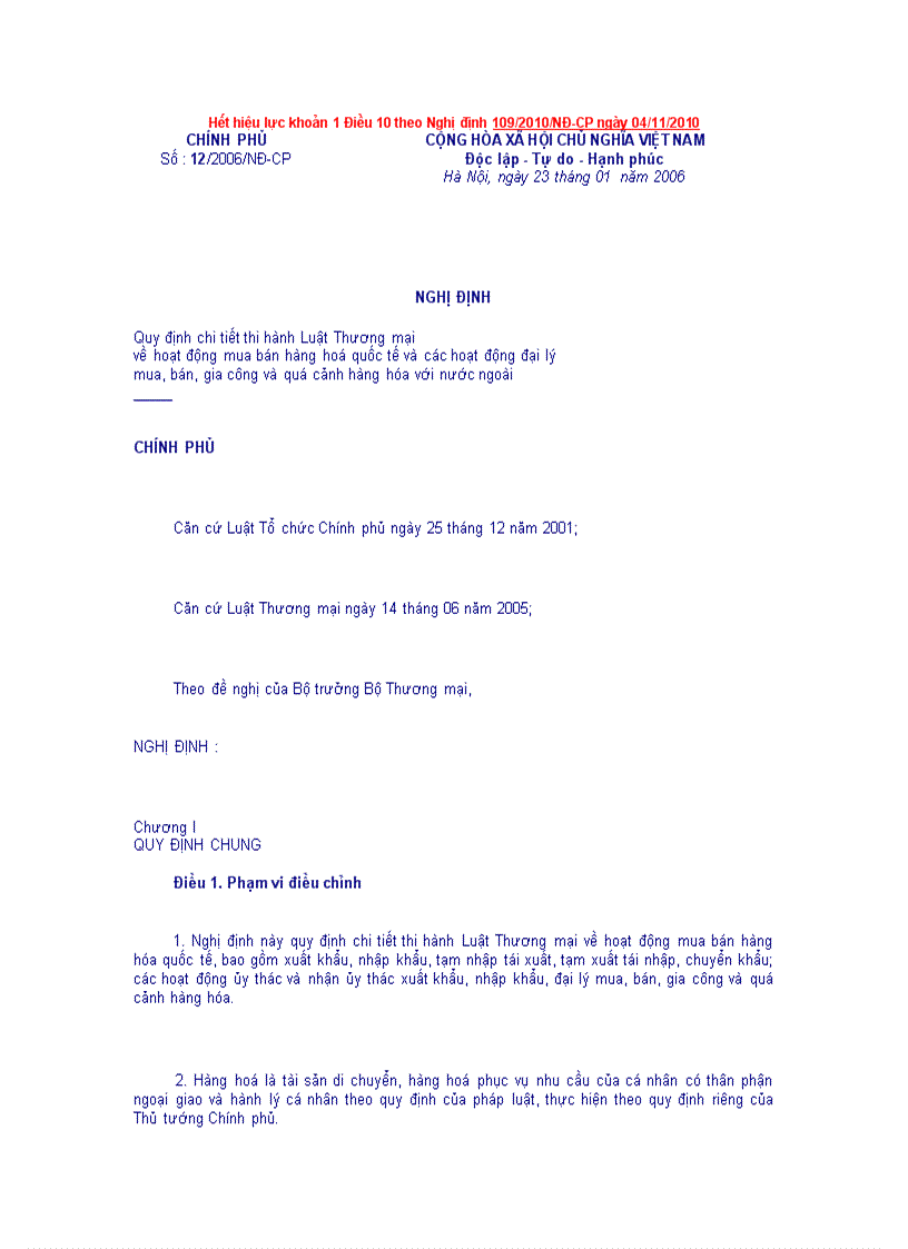 NGHỊ ĐỊNH Quy định chi tiết thi hành Luật Thương mại