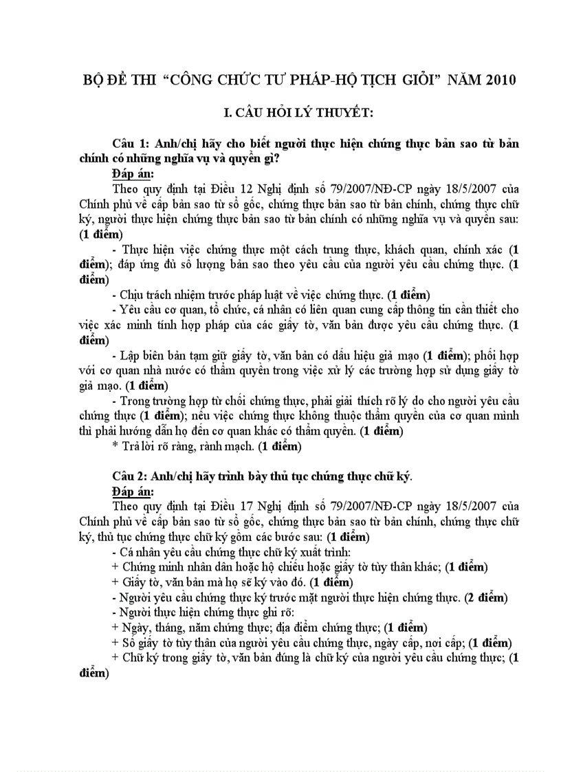Bộ đề thi Công chức tư pháp hộ tịch giỏi Có đáp án và biểu điểm