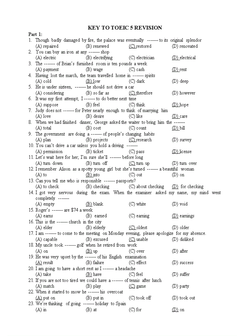 ĐỀ THI Toeic 5 Revision