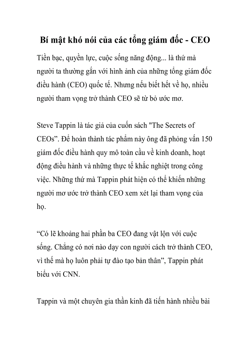 Bí mật khó nói của các tổng giám đốc CEO