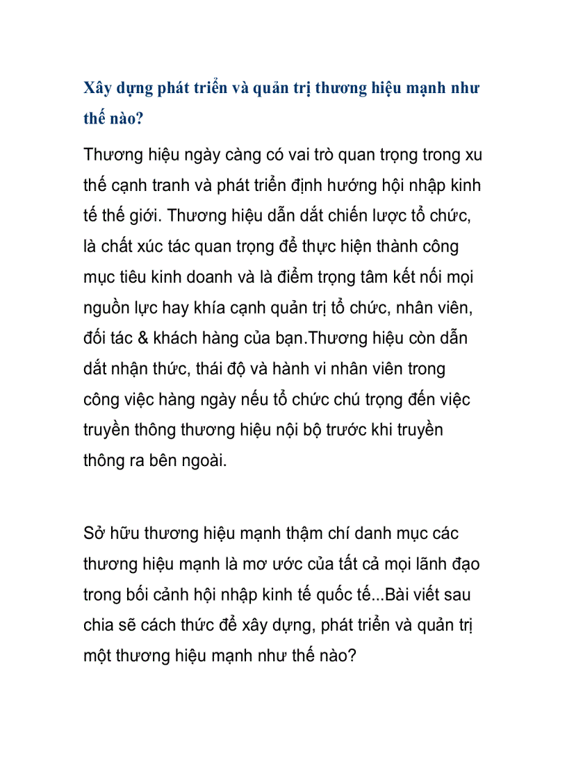 Xây dựng phát triển và quản trị thương hiệu mạnh như thế nào