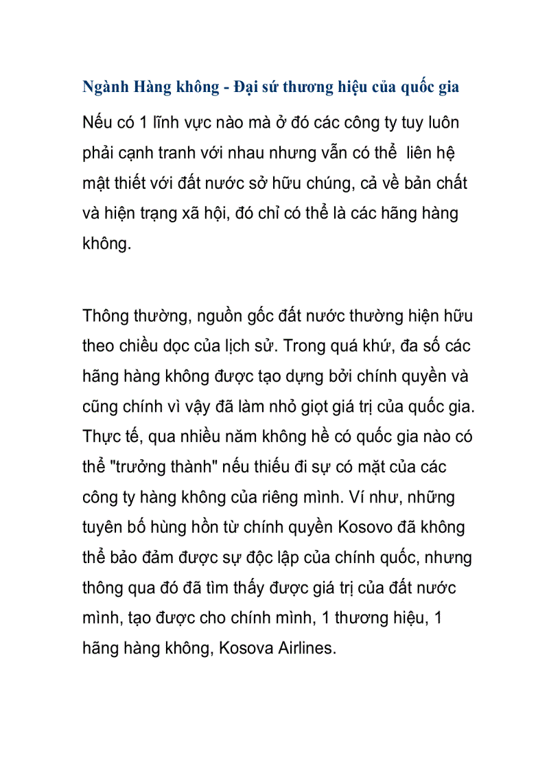 Ngành Hàng không Đại sứ thương hiệu của quốc gia