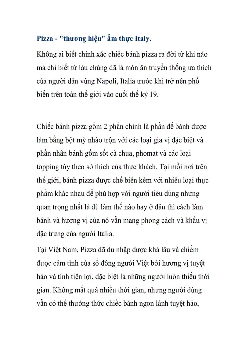 Pizza thương hiệu ẩm thực Italy