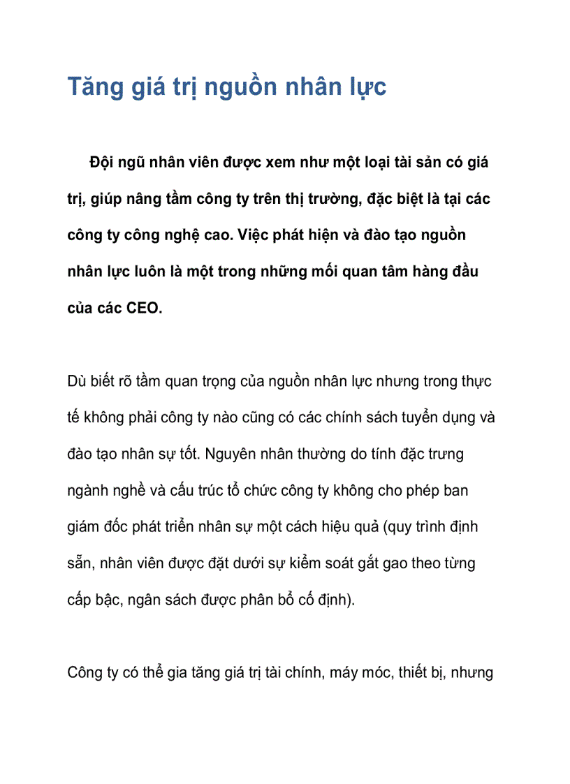 Tăng giá trị nguồn nhân lực