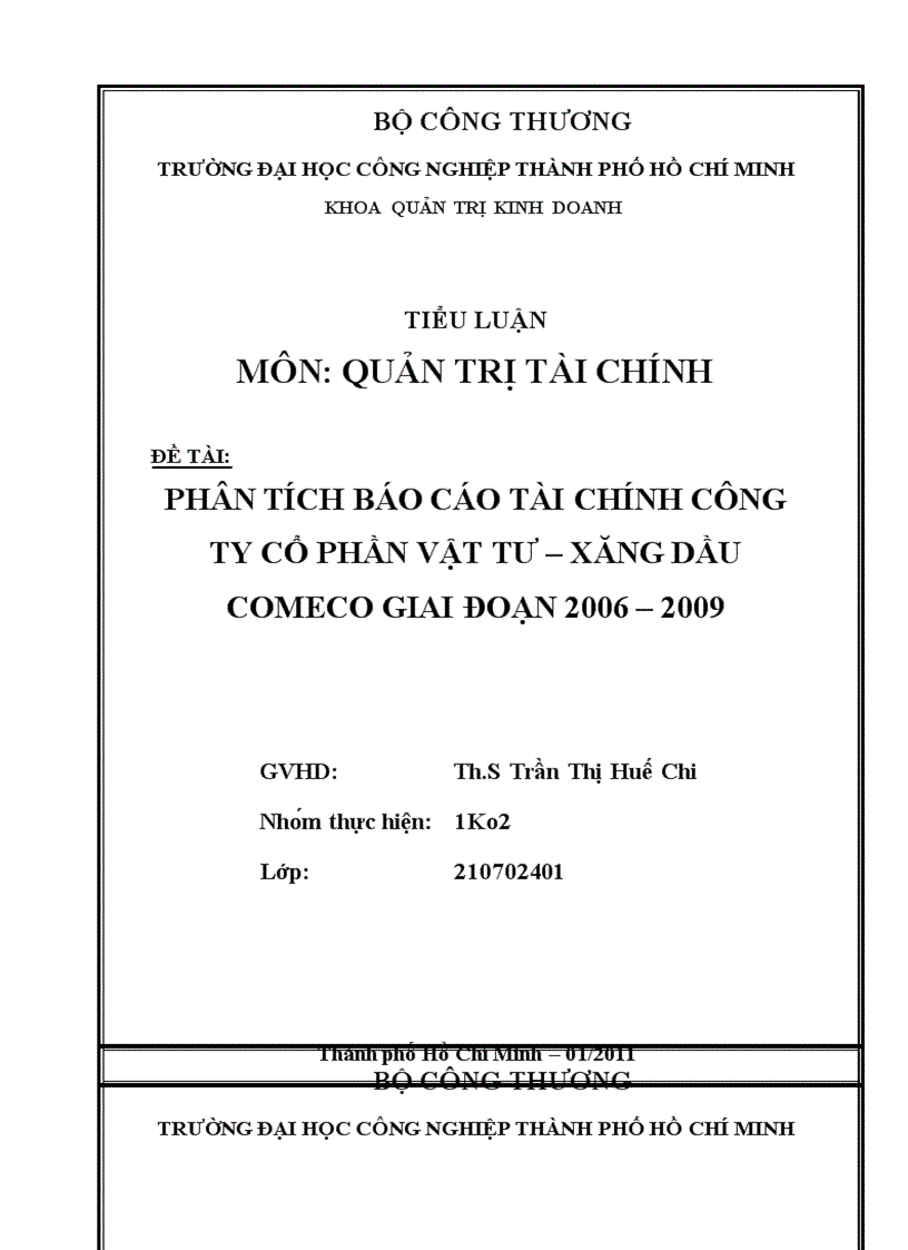 Phân tích báo cáo tài chính công ty cổ phần vật tư xăng dầu comeco giai đoạn 2006 2009