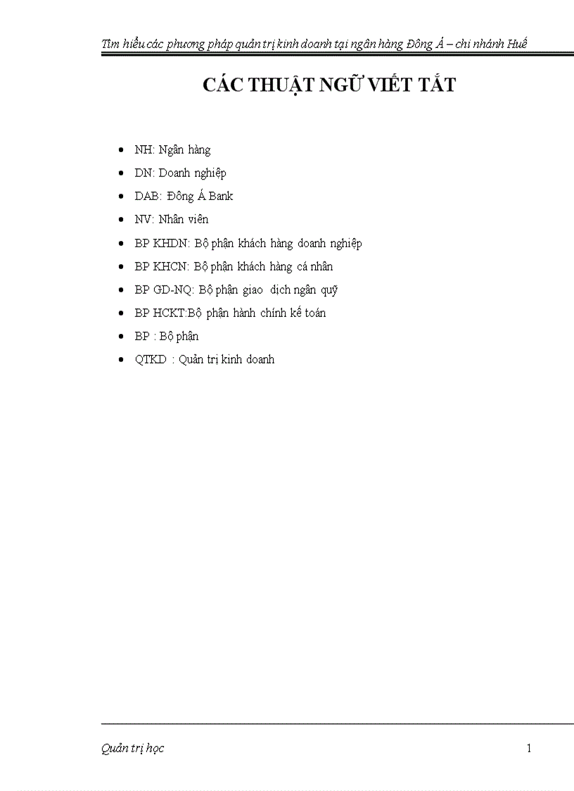 Các phương pháp quản trị kinh doanh tại ngân hàng Đông Á chi nhánh Huế