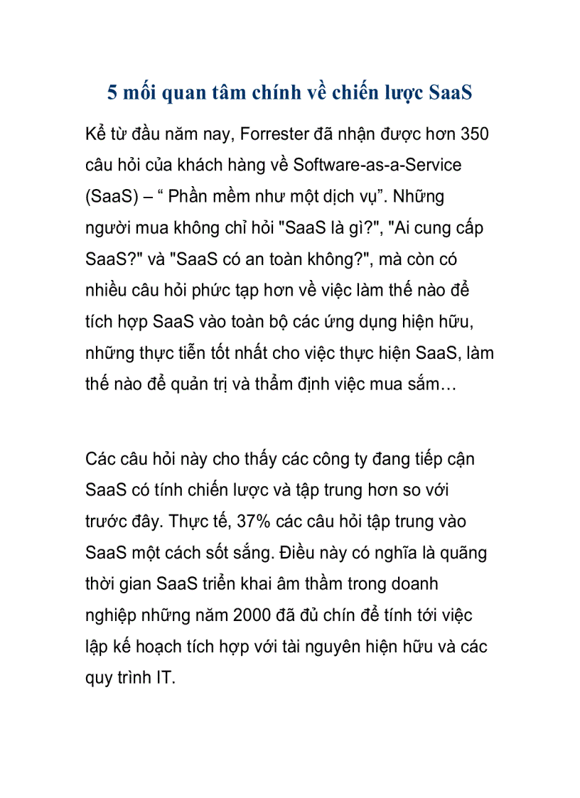 5 mối quan tâm chính về chiến lược SaaS