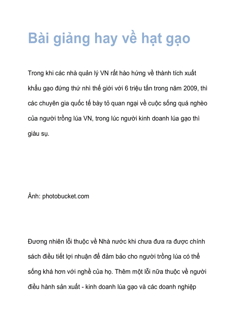 Bài giảng hay về hạt gạo