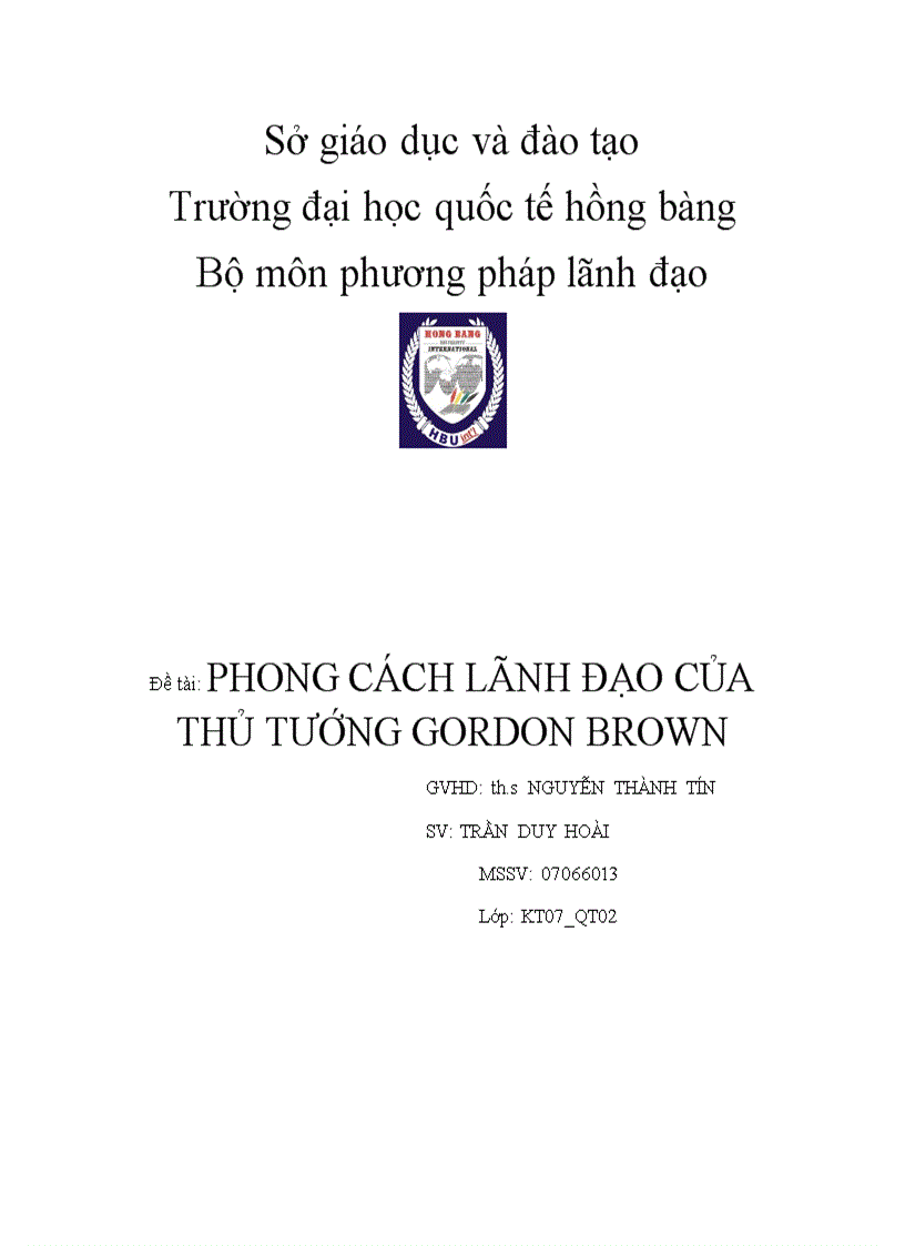 Thuyết trình phương pháp lãnh đạo thủ tướng GORDON BROWN