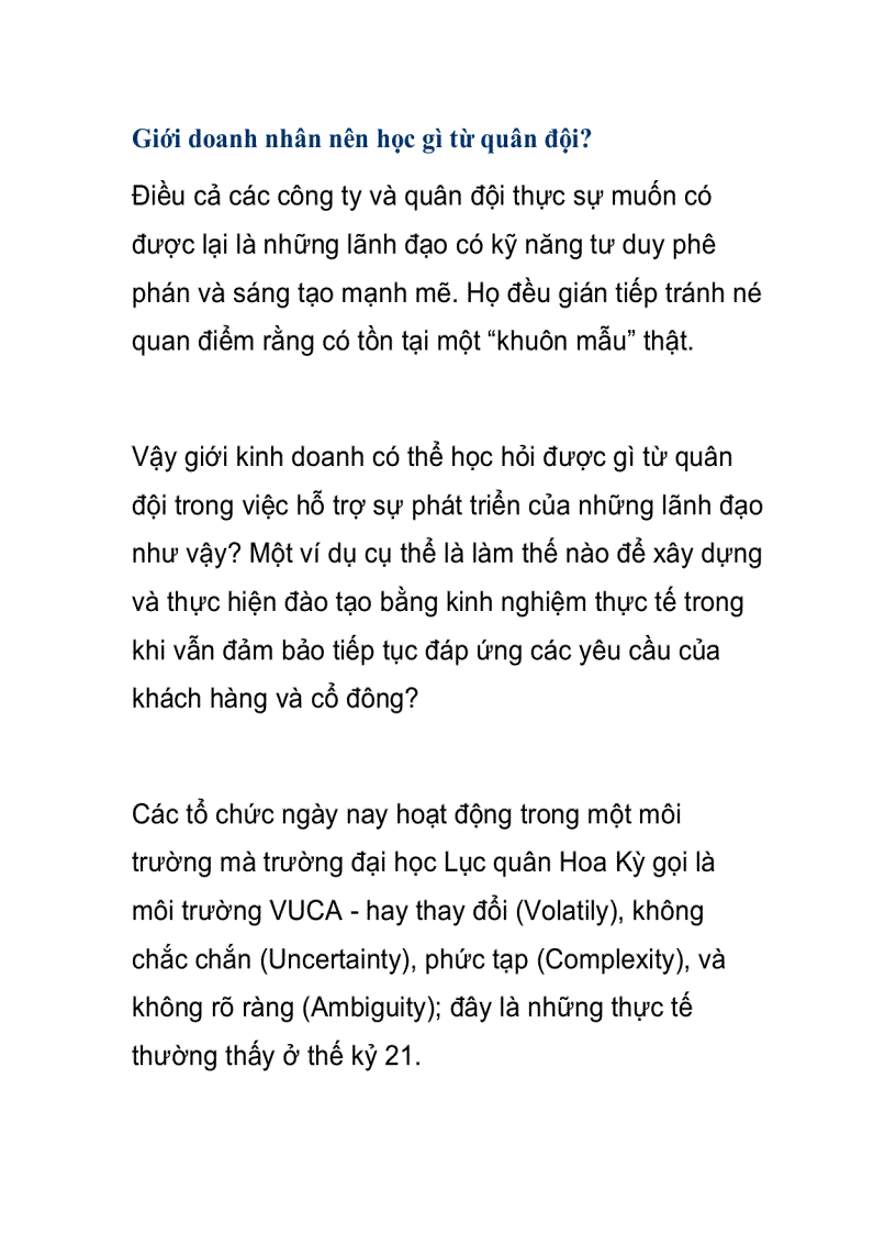 Giới doanh nhân nên học gì từ quân đội